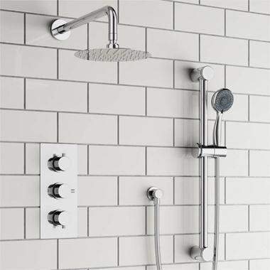 Orla Concealed Shower Valve, 200mm Fixed Head & Slide Rail Kit - 380mm Curved Wall Shower Arm